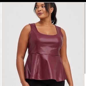 NWT faux leather wine peplum tank size 00 Torrid